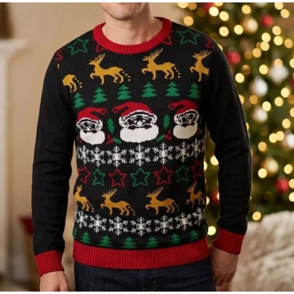 Ugly Christmas Sweater Santa Reindeer Adult M Holiday Party Fun - Picture 1 of 5